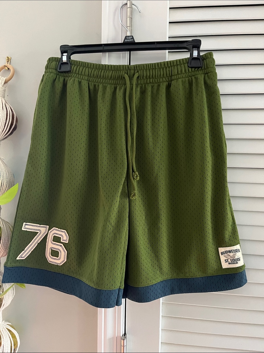 Pac Sun Budweiser Olive Green Athletic Mesh Shorts with Navy Contrast Hem